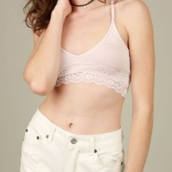 Baby Pink T-Back Lace Trim Bralette - Picture 3 of 5